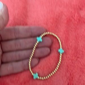 Enewton gold filled 2 mm bead and mint colored cross bracelet. Fits average size